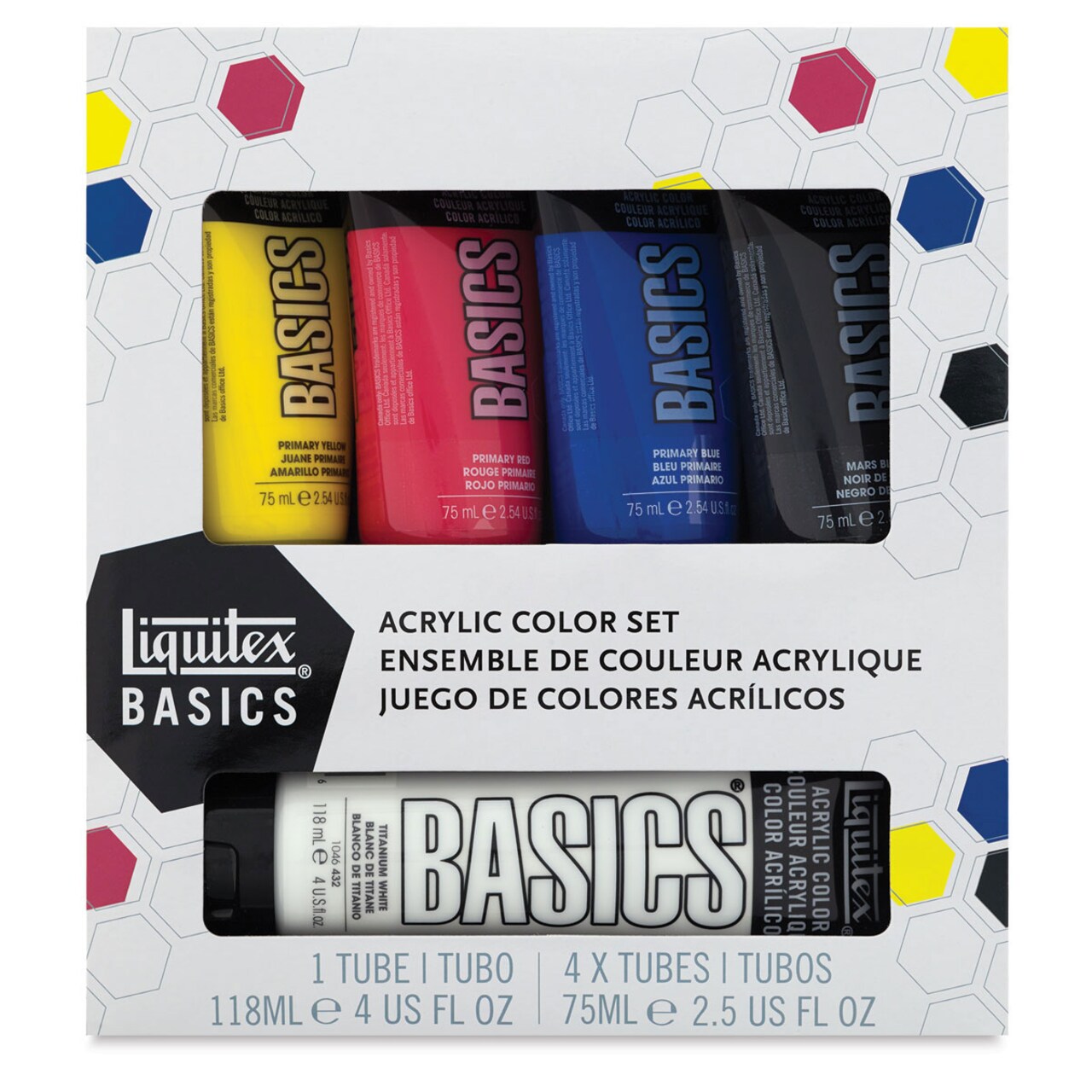 Liquitex Basics Acrylic Paints - Set of 5, Primary Colors, 75 ml